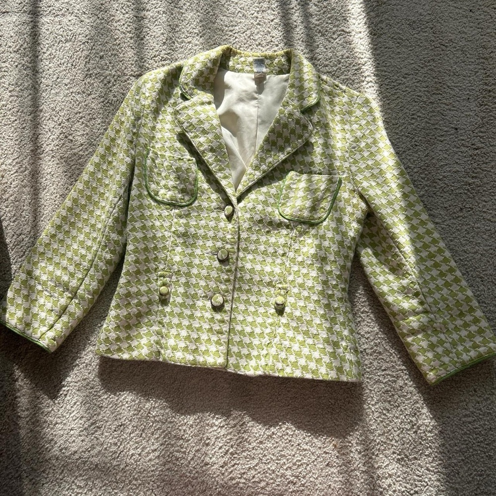 Old Navy Green Houndstooth Blazer